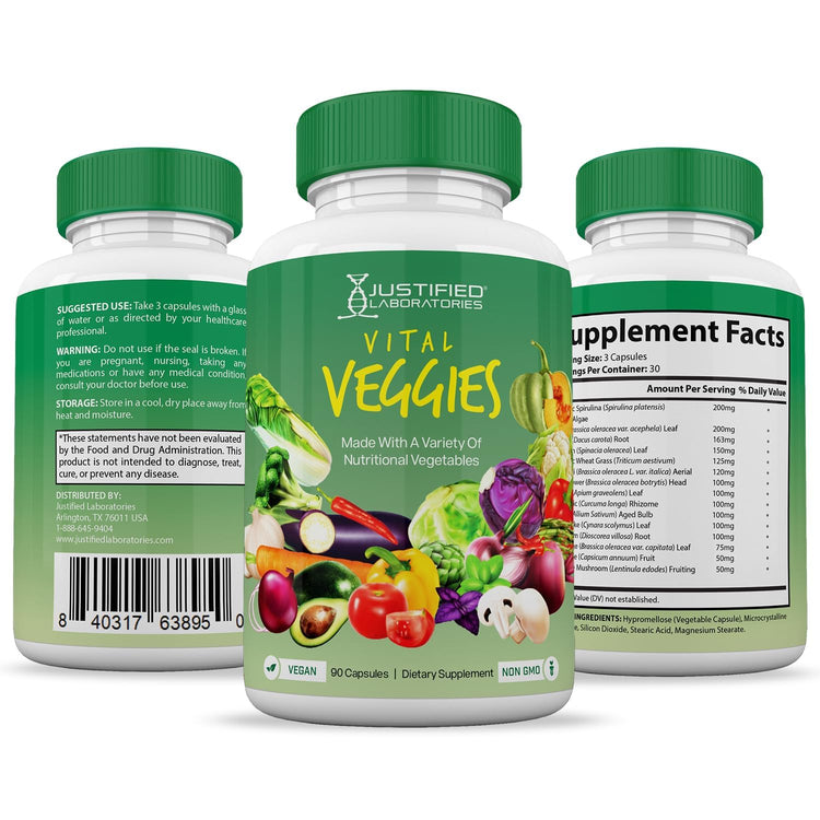 (10 Pack) Vital Fruits and Veggies Supplement Whole Food Red & Green Superfoods Non GMO Vegan Friendly 900 Veggie Capsules 10 Bottles