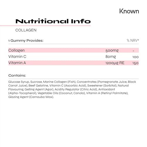 Marine Collagen Gummies by Known Nutrition with Vitamin C - 60 One-a-Day 500mg Hydrolysed Marine Collagen Gummies