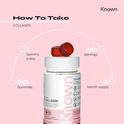 Marine Collagen Gummies by Known Nutrition with Vitamin C - 60 One-a-Day 500mg Hydrolysed Marine Collagen Gummies
