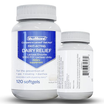 ValuMeds Fast Acting Dairy Relief Lactose Enzymes, 120 Softgels