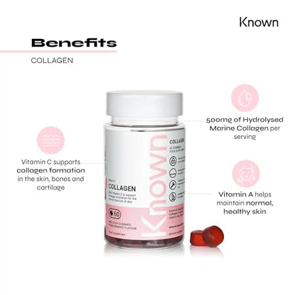 Marine Collagen Gummies by Known Nutrition with Vitamin C - 60 One-a-Day 500mg Hydrolysed Marine Collagen Gummies