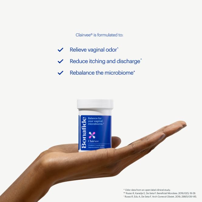 Bonafide Clairvee Vaginal Probiotic - Hormone-Free, Drug-Free Relief from Odor, Vaginal Itching and Discharge - Balances Vaginal pH Levels - 90 Day Supply (45 Capsules)
