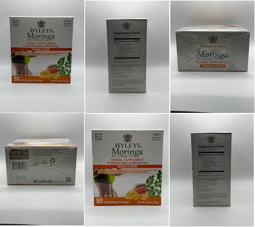 Hyleys Tea Moringa Oleifera with Mango Flavor - 50 Tea Bags (6 Pack