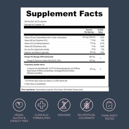 LOONI Balance Beam Mood Complex Supplement - PMS Relief with Ashwagandha, Vitamin B12