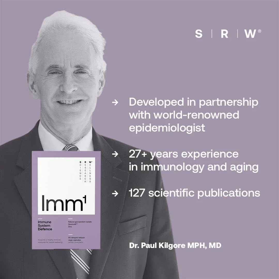 SRW Imm¹ Defence - Supports Immune System Health - 60 Vege Capsules - Supplement for Immune Response - Contains Natural Glycoprotein Isolate (Muno-IgY) and Quercetin