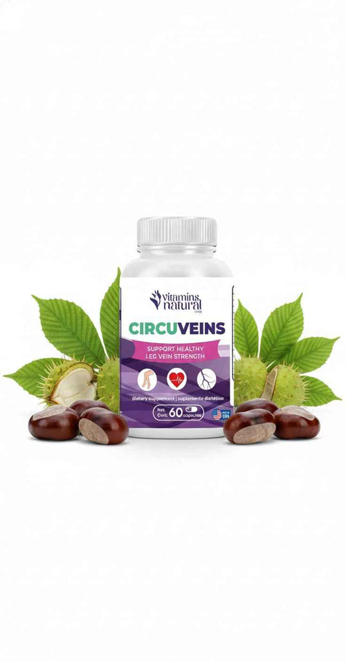 VITAMINS NATURAL CORP. CircuVeins Varicose Veins Support for Legs Capsules - Organic Vein Health Supplement with Horse Chestnut Grape Extract and Cayenne Pepper - 60 Capsules