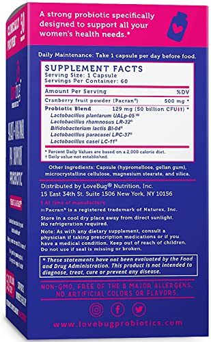 Lovebug Yeast + Vaginal pH Support - Clinically Studied Ingredients for Yeast & UTIs