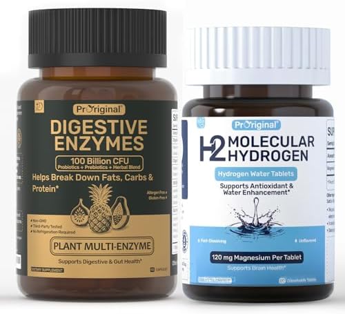 12 PPM Molecular Hydrogen Tablets & Digestive Enzymes with Probiotics and Prebiotics - Daily Wellness & Digestive Routine - 2 Items