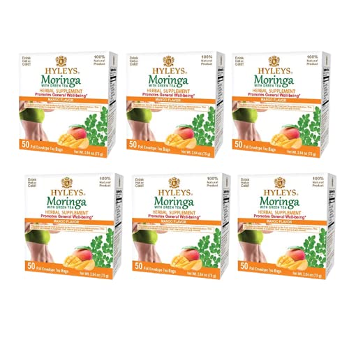 Hyleys Tea Moringa Oleifera with Mango Flavor - 50 Tea Bags (6 Pack