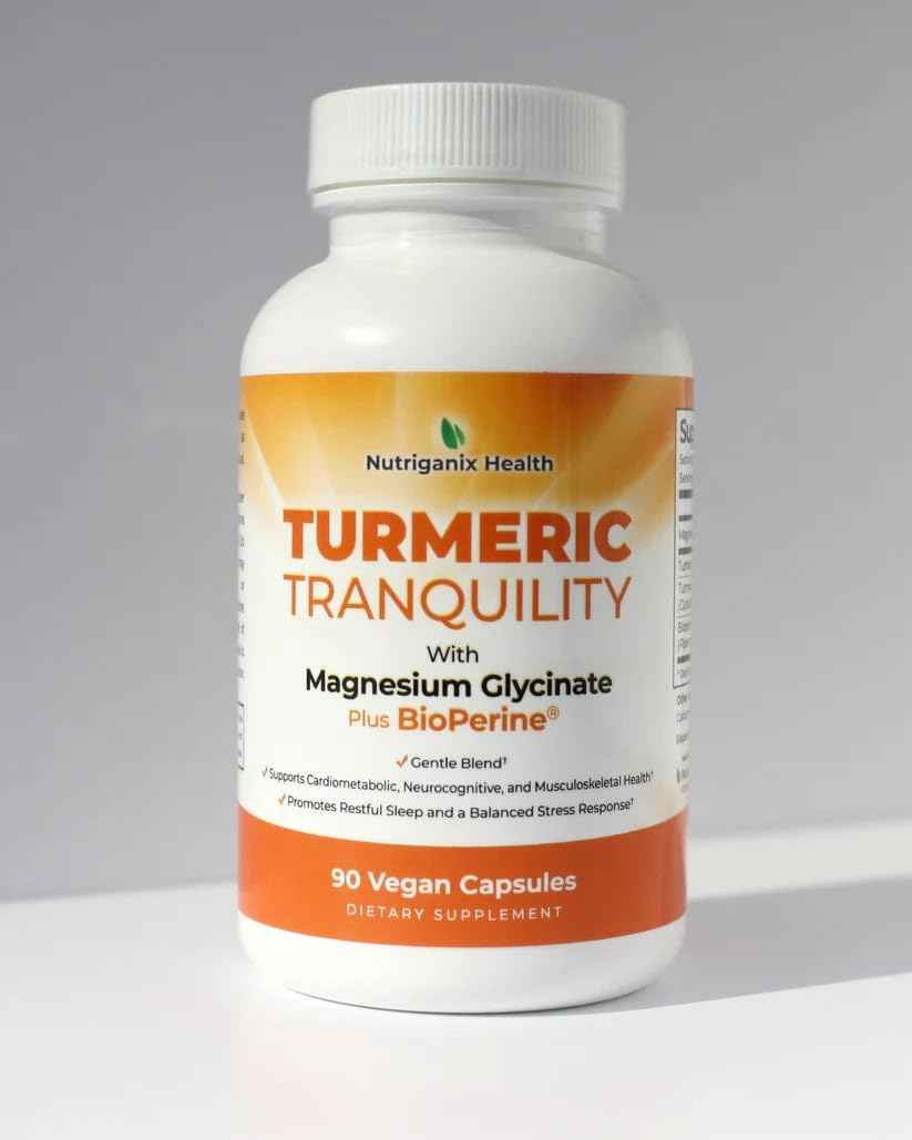 Turmeric Tranquility Turmeric Curcumin & Magnesium Glycinate with BioPerine - Support for Stress Relief, Sleep, Heart Health, Muscles, Metabolism, and Joint Health* - High Absorption - 90 Capsules (1)