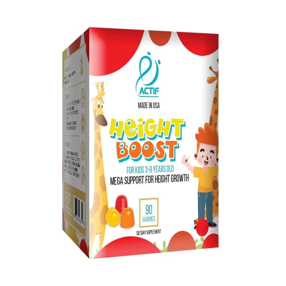 Actif Height Boost Mega Support for Kids 3-8 Years Old, Height Growth with 10+ Factors, 60 Gummies, Strawberry Flavor, Get Tall Fast Formula