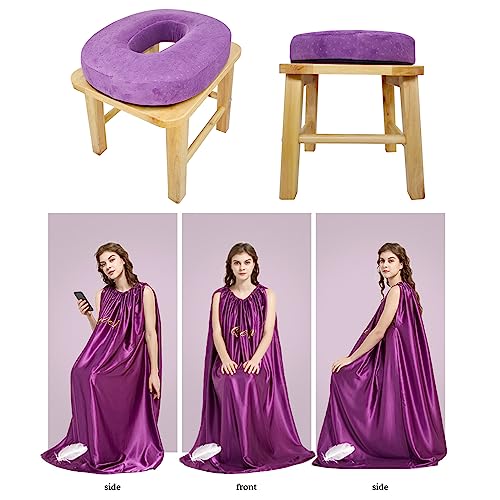 ElasignShopo Yoni Seat Kit, Wooden Vaginial Steaming Stool Chair Set with Gown for Feminine