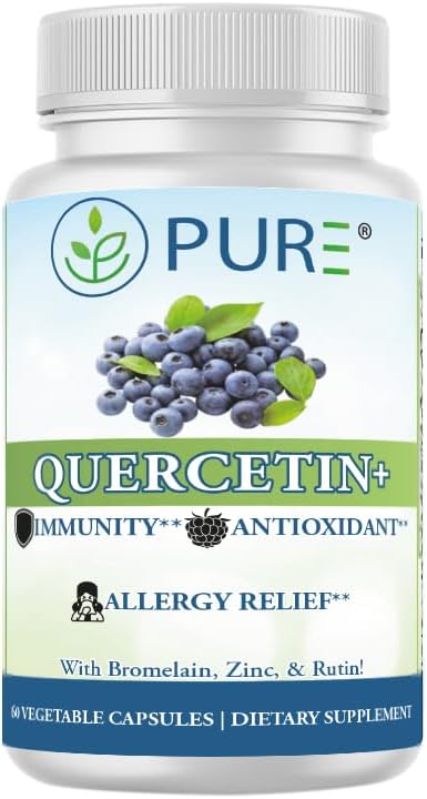 PURE Quercetin+ with Zinc, Bromelain, Rutin Immune Shield - 60 Capsules - High Bioavailability Antioxidant Complex for Respiratory Health & Viral Defense - Made in USA