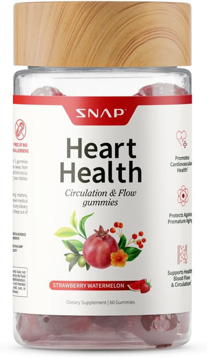 Snap Supplements Heart Health Gummies, CoQ10, Sugar-Free, 60 Vegan Gummies - Blood Circulation Supplements, Heart Health Supplements, Blood Flow Supplement, Gluten-Free, Non-GMO, Grapeseed, Blueberry