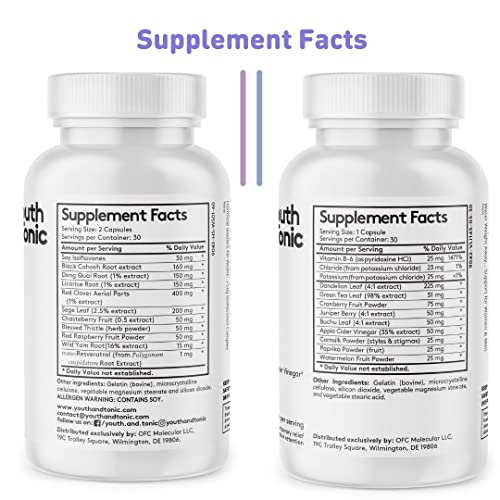 Youth & Tonic Water Retention Pills for Women and Hormone Balance Capsules for Swelling & Loss