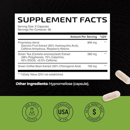Green Tea Weight Loss Pills with Green Coffee Bean Extract - Belly Fat Burner, Metabolism