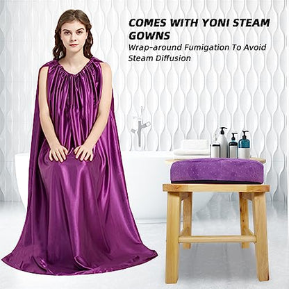 ElasignShopo Yoni Seat Kit, Wooden Vaginial Steaming Stool Chair Set with Gown for Feminine