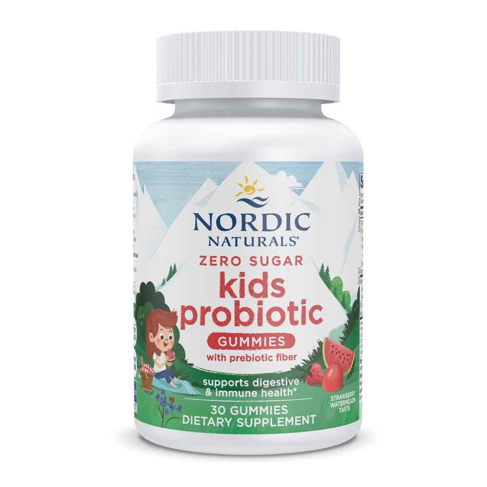 Nordic Naturals Zero Sugar Kids Probiotic Gummies - Strawberry Watermelon Flavor - 30 Gummies - Supports Digestive Wellness & Immune Health - Non-GMO - Third Party Tested - Vegan - 30 Servings