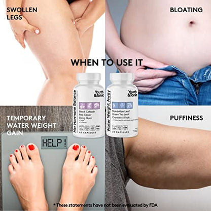 Youth & Tonic Water Retention Pills for Women and Hormone Balance Capsules for Swelling & Loss