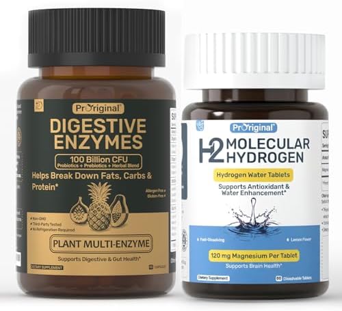 12 PPM H2 Hydrogen Tablets & Multi Enzyme Capsules with Probiotics - Daily Supplement Routine - 2 Items