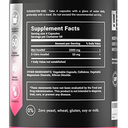 Myo-Inositol & D-Chiro Inositol by B Life - 240 Capsules - Made in USA - 40:1 Ratio