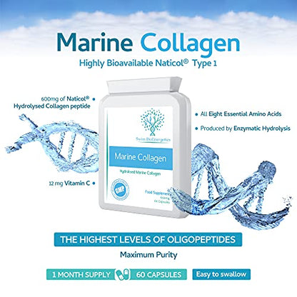 Marine Collagen 600mg 60 Capsules - Highly Bioavailable Naticol Type 1