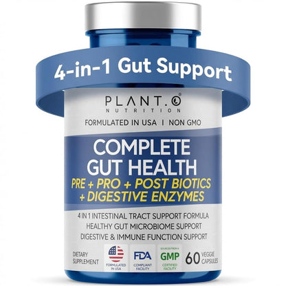 4-in-1 Gut Health Support - Prebiotics + Probiotics + Postbiotics + Digestive Enzymes - DE111 Spore Probiotic for Digestive Support & Bloating