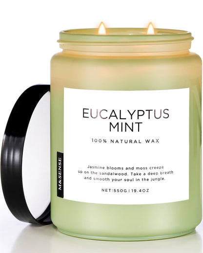 M&SENSE Eucalyptus Mint Candles for Home Scented, 19.4oz 110 Hours Burn Soy Aromatherapy