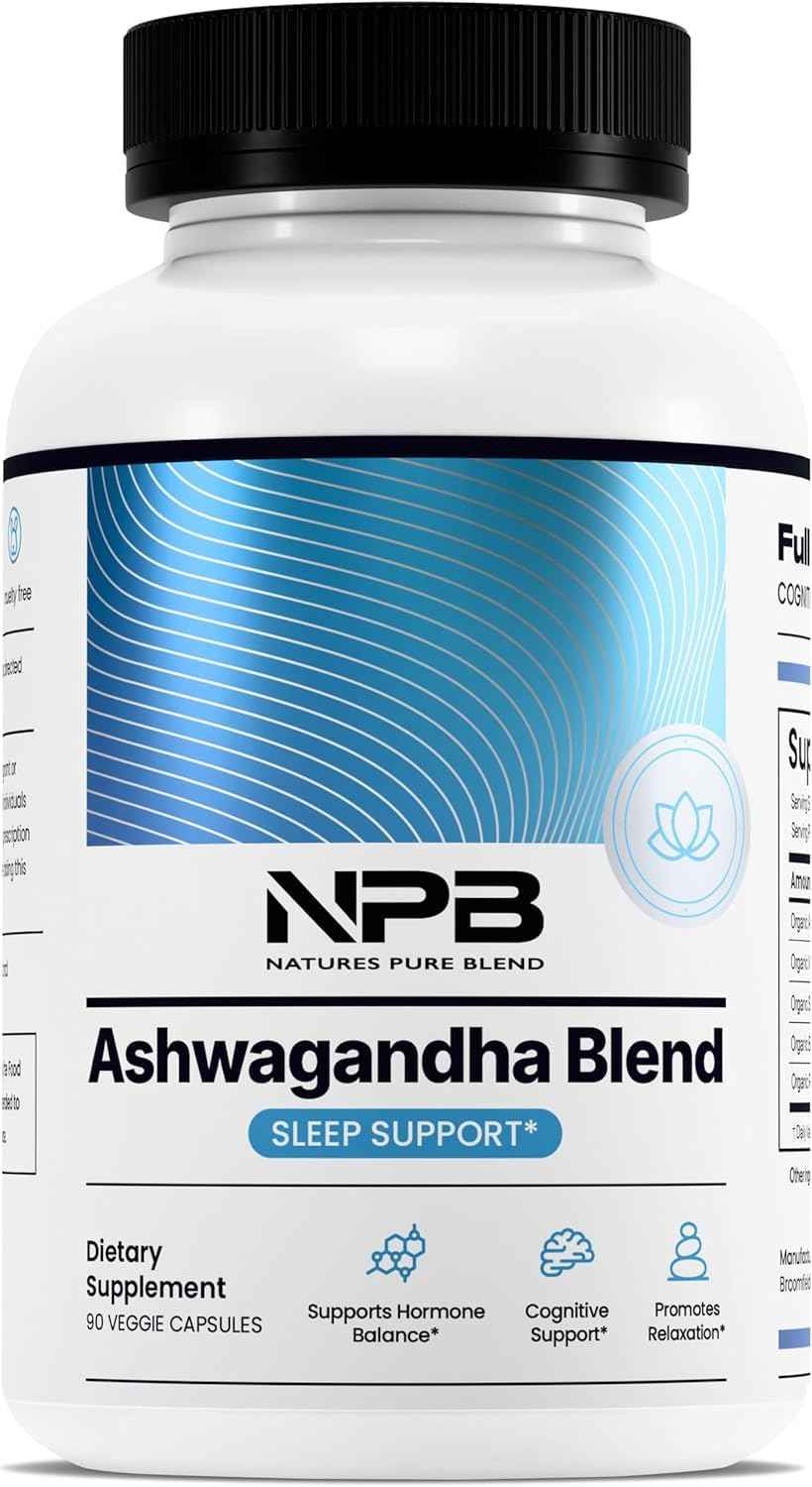 Nature's Pure Blend Ashwagandha Supplements - Organic Ashwagandha Root & Extract for Women and Men - Stress Relief, Sleep, and Mood Support - Athletic Performance & Focus Support - 60 Vegan Capsules