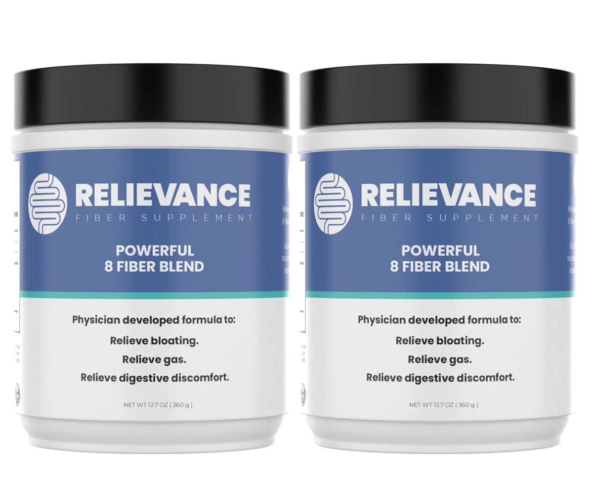 Relievance Fiber Supplement Two-Pack, Clean Formula - Bloating & Gas Relief Fiber Supplement - 8-Fiber Blend for Digestive Health, Doctor Developed