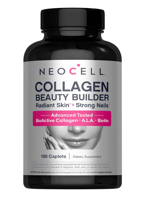 NeoCell Collagen Beauty Builder - 150 Caplets - Grass Fed BioActive Peptides - with Biotin and Hyaluronic Acid - Radiant Skin & Strong Nails Supplement