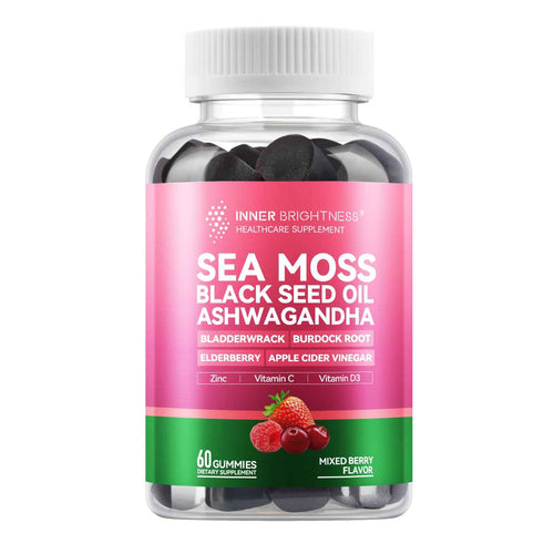 Inner Brightness Sea Moss 4000mg Gummies with Ashwagandha, Elderberry, Apple Cider Vinegar, Bladderwrack, Burdock Root - Immune Support - Mixed Berry Flavor - 60 Count