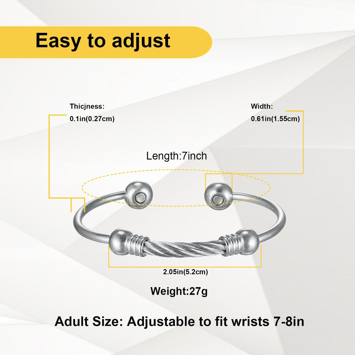 EnerMagiX Magnetic Bracelet for Women for Arthritis and Joint,Twisted Cable Stainless Steel Bangle
