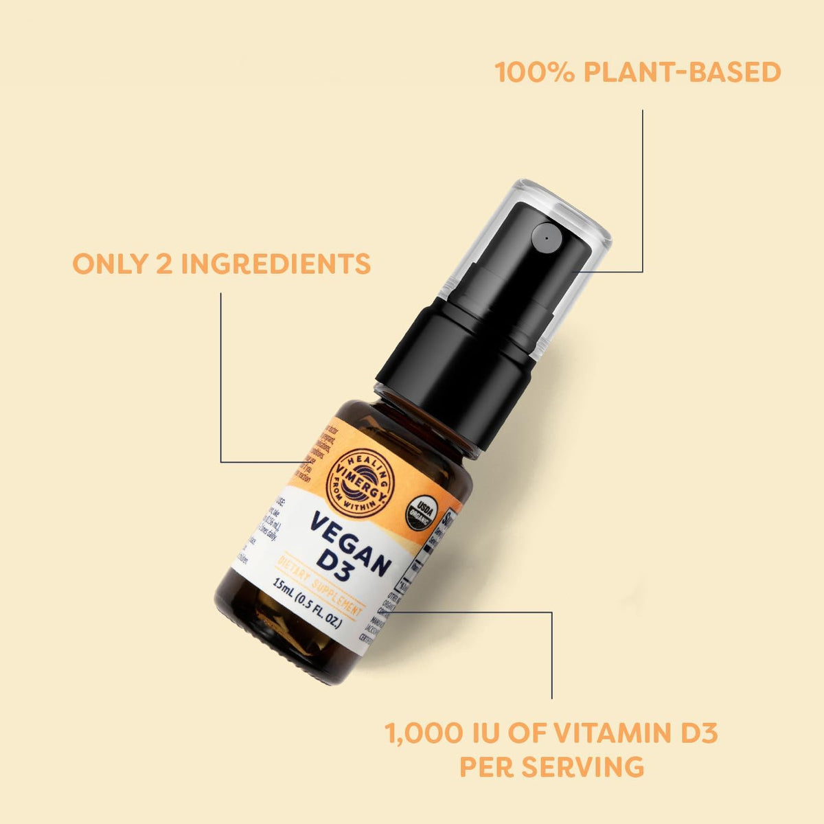 Vimergy Vegan D3 - Benefits Immune Function* - USDA Certified Organic, Vegan, Gluten-Free - 1000IU/Servings, 96 Servings