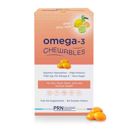 Omega 3 Gummy Chewables - 90 Gel Chews, 30-Day Supply, Citrus Flavor - 1760mg Ultra-Pure rTG Omega 3 for Eye, Heart, Brain, Joint & Immune Health
