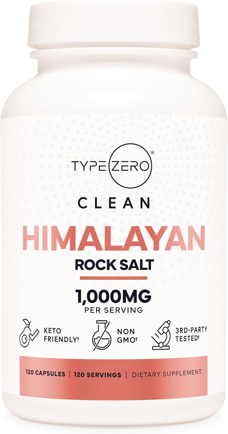 Type Zero Himalayan Rock Salt Capsules (1,000mg) 120 Capsules - GMO-Free, Keto-Friendly