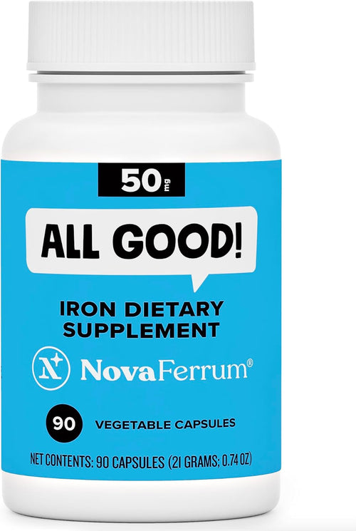 NovaFerrum All Good - Iron Capsule Supplements for Adults - Anemia - 50mg of Iron - 90 Servings - Sugar Free - Vegan - Gluten Free