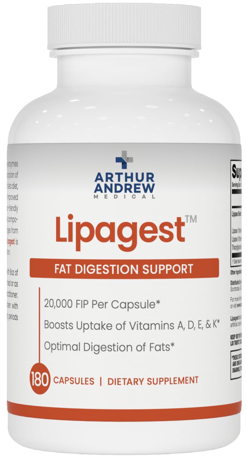 Arthur Andrew Medical, Lipagest, Lipase Enzyme, 20,000 FIP - Highly Potent Lipase Enzyme 20,000 FIP. Optimal Digestion of Fats - No Gallblader & Keto Support