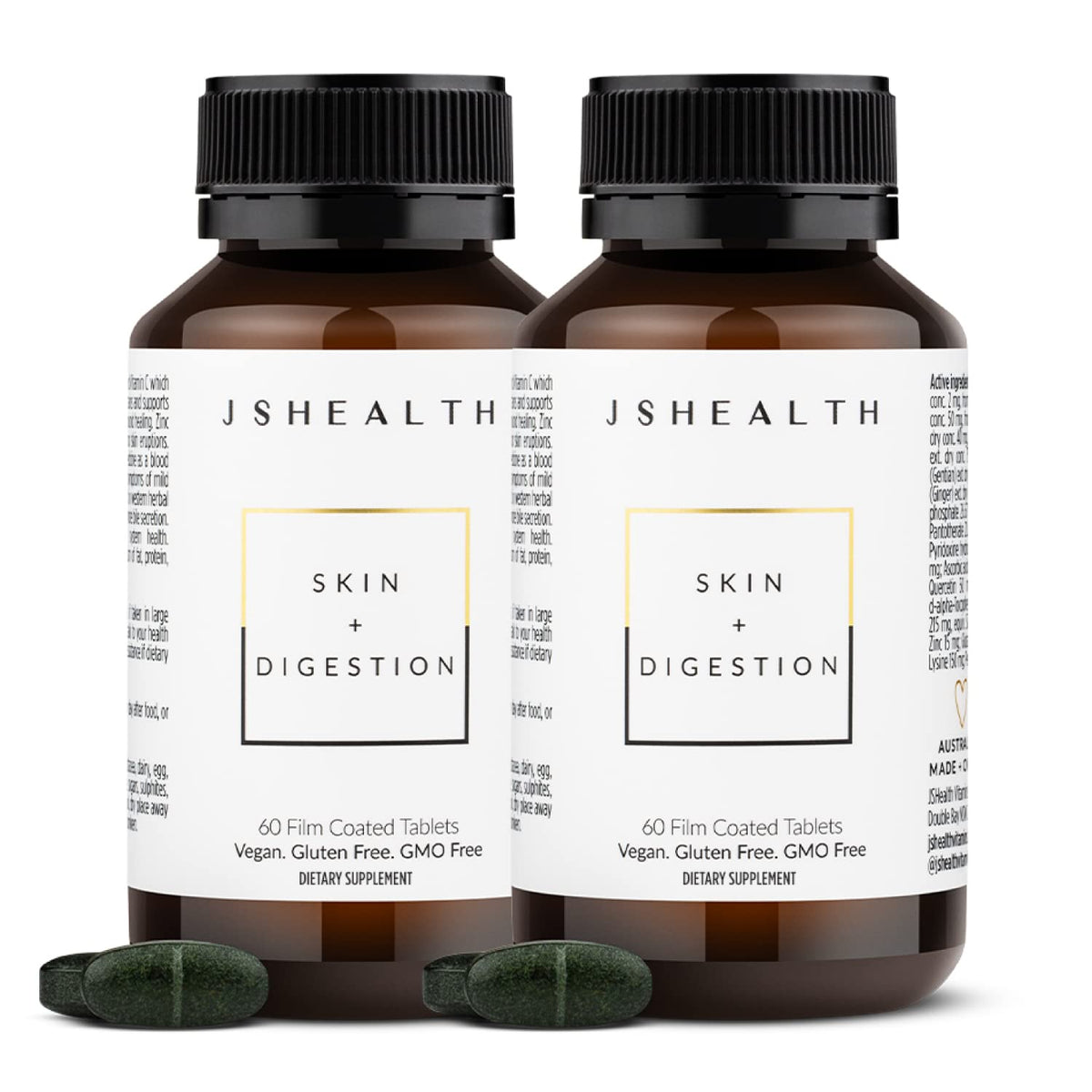 JSHealth Skin & Digestion Formula Supports Healthy Skin & Digestive Comfort - Clear Skin Supplement with Zinc, Burdock, Turmeric. Supports Healthy Skin and Digestive Comfort. Vegan (60 Tablets)