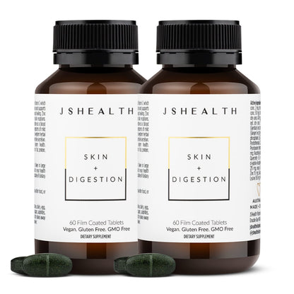 JSHealth Skin & Digestion Formula Supports Healthy Skin & Digestive Comfort - Clear Skin Supplement with Zinc, Burdock, Turmeric. Supports Healthy Skin and Digestive Comfort. Vegan (60 Tablets)