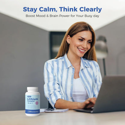 AiVital Lithium Orotate 5mg, 13-in-1 Lithium Supplement with Magnesium Glycinate, L-theanine & DHA for Daily Balance, Focus & Clarity, Low-Dose Formula, Non-GMO, Gluten Free, Vegan, 120 Capsules