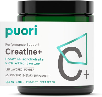 Puori Creatine Monohydrate Powder with Taurine - Unflavored Creatine Powder, Pre-Workout Supplement for Men & Women - Muscle Builder, Enhanced Workout Performance & Strength Building - 60 Servings