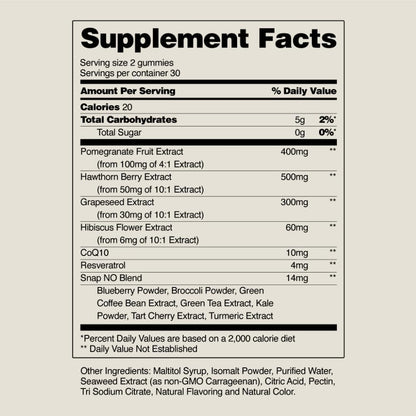 Snap Supplements Heart Health Gummies, CoQ10, Sugar-Free, 60 Vegan Gummies - Blood Circulation Supplements, Heart Health Supplements, Blood Flow Supplement, Gluten-Free, Non-GMO, Grapeseed, Blueberry