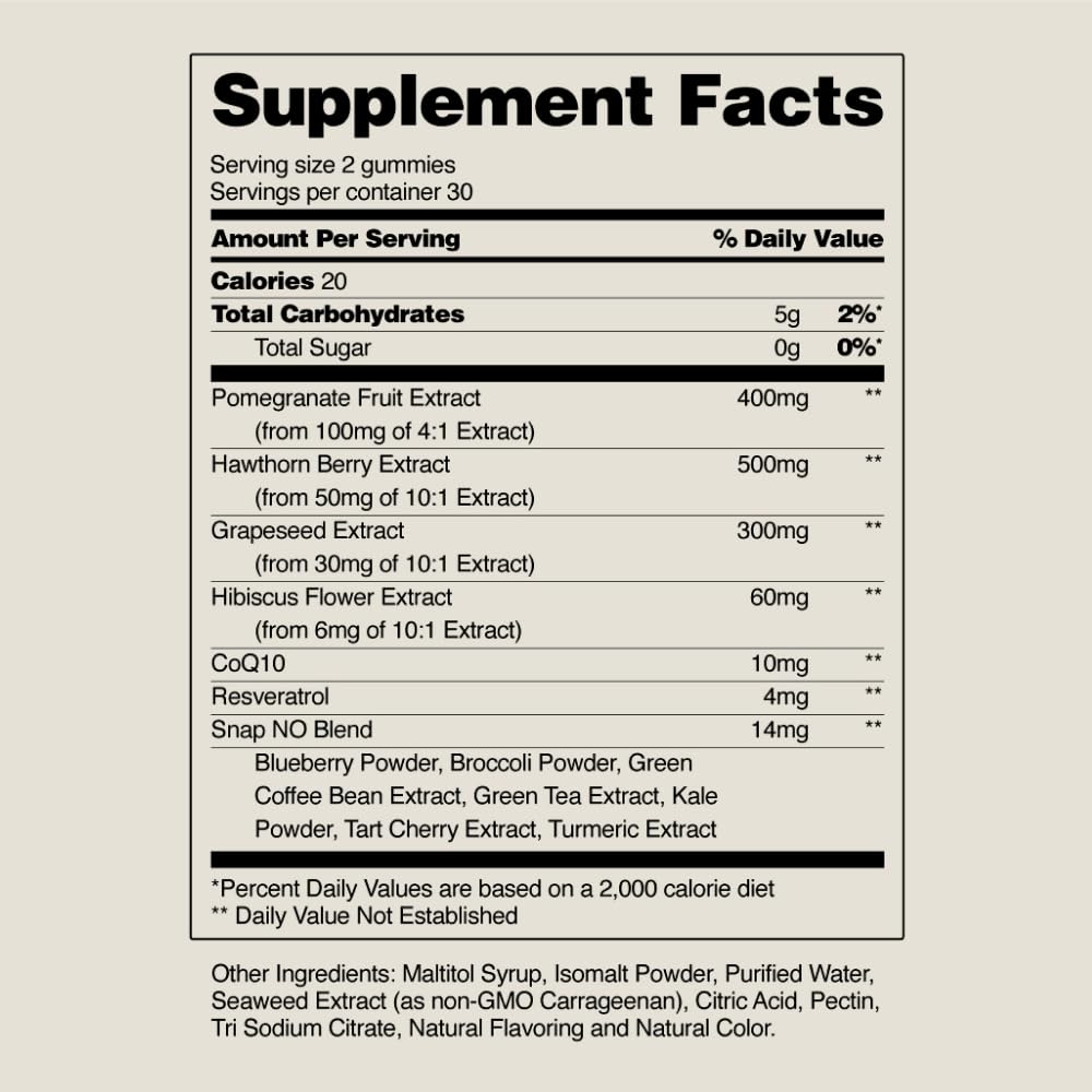 Snap Supplements Heart Health Gummies, CoQ10, Sugar-Free, 60 Vegan Gummies - Blood Circulation Supplements, Heart Health Supplements, Blood Flow Supplement, Gluten-Free, Non-GMO, Grapeseed, Blueberry