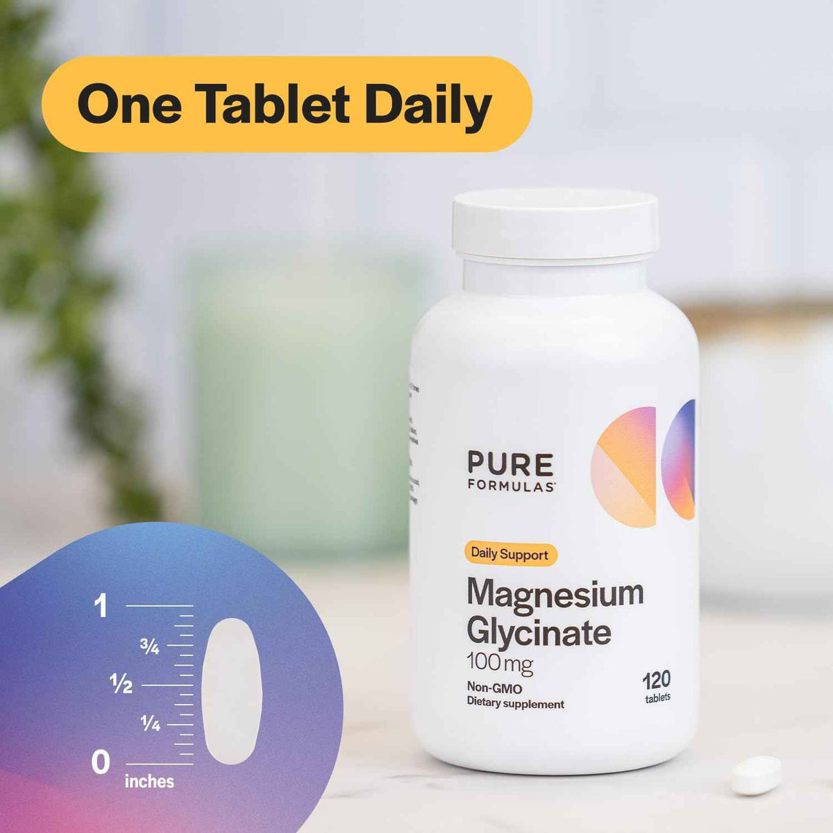 PureFormulas Magnesium Glycinate 100 mg Daily Support for Stress, Nerves, Sleep, Muscles, Metabolism Pure Magnesium Glycinate Supplement for Women and Men Magnesio Non-GMO 120 Tablets