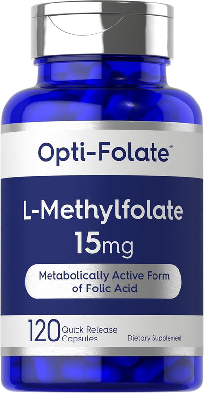 Carlyle L Methylfolate 15mg - 120 Capsules - Value Size - Max Potency - Optimized and Activated - Non-GMO, Gluten Free Supplement - Methyl Folate, 5-MTHF - by Opti-Folate