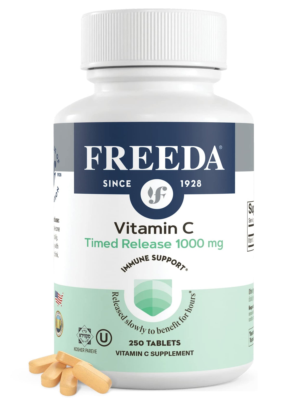 FREEDA Timed Release Vitamin C 1000mg - Slow-Release for All-Day Immune & Antioxidant Support, Gentle on Stomach, Kosher & Vegan, High-Absorption Tablets (100 Tablets) - Supports All-Day Immune & Antioxidant Defense - Promotes Collagen & Cell Health - Gen