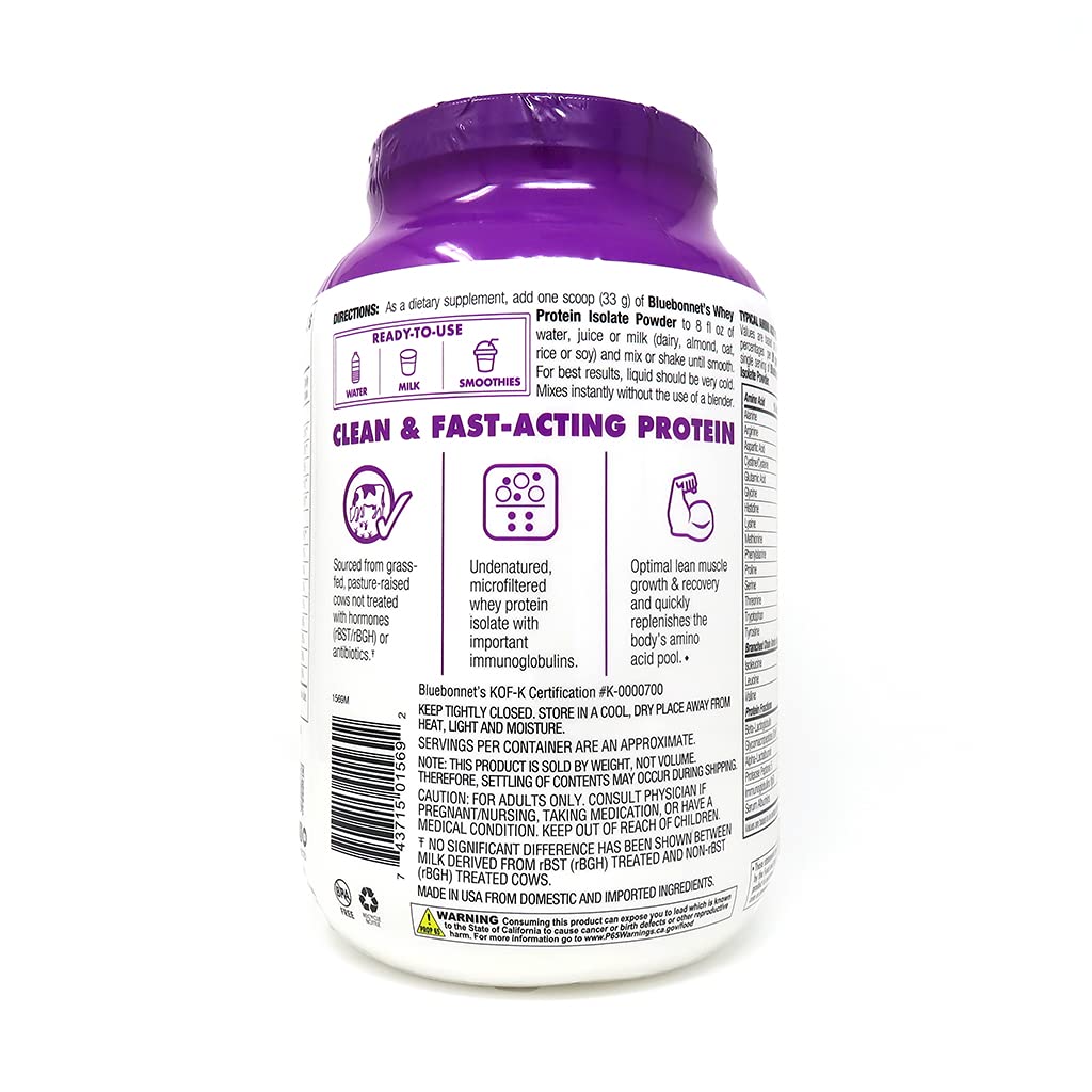 BlueBonnet 100% Natural Whey Protein Isolate Powder, Chocolate, 2 Pound