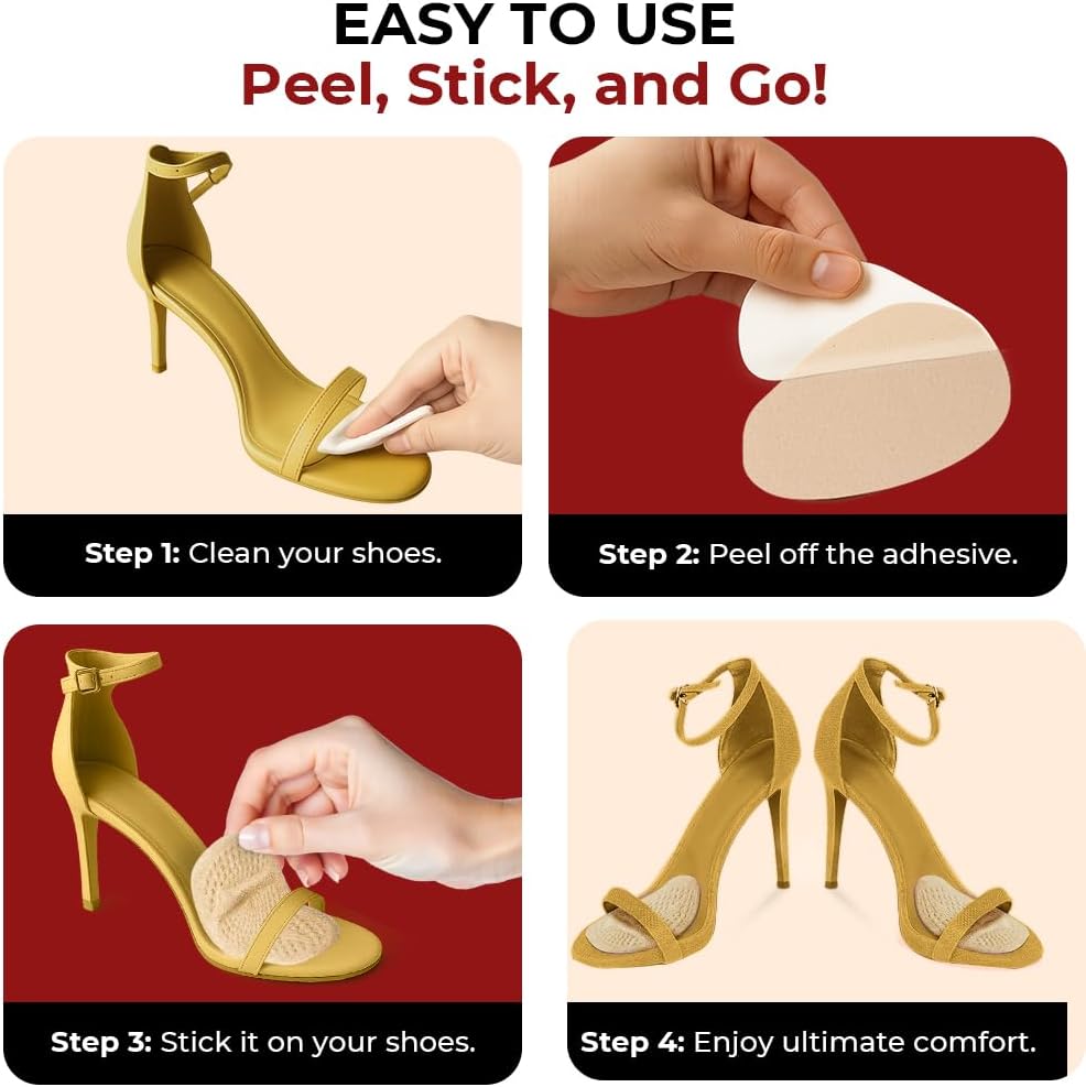 Ball of Foot Cushions for Women - Metatarsal, High Heel Comfort - High Heel Comfort for Ball of Feet, Shoe Cushions, Toe For Heels, Shoe Pads Inserts, One Size Fits All (2 Pairs)