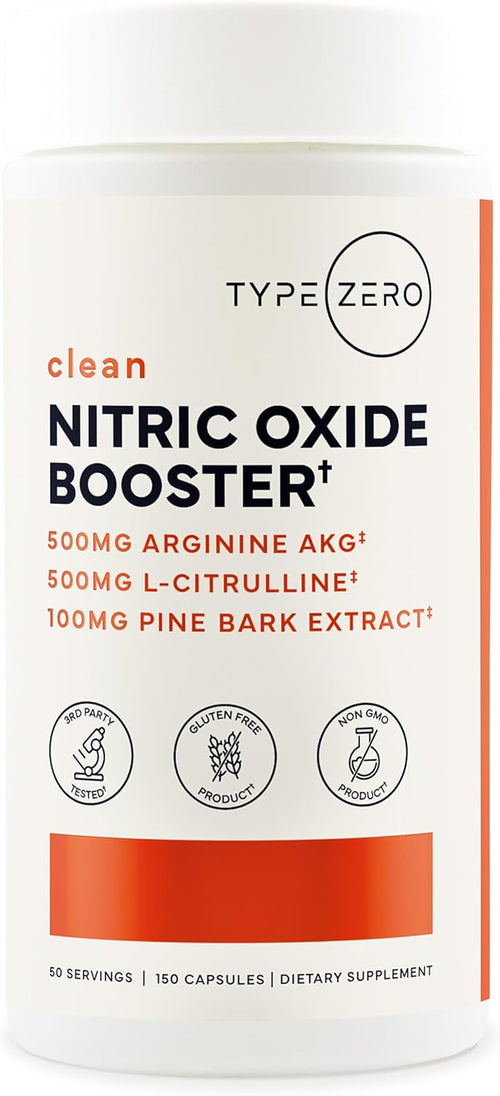 Type Zero Nitric Oxide 6X Booster, 150 Veggie Capsules, Natural Supplement - Beetroot, Arginine AKG, Citrulline, Pine Bark, Garlic & Vitamin C, Nitrous Oxide